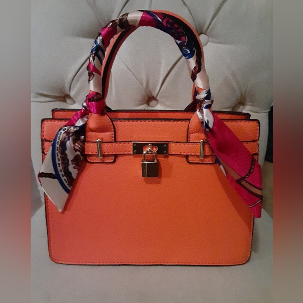 Structured Orange Handbag w/Twilly